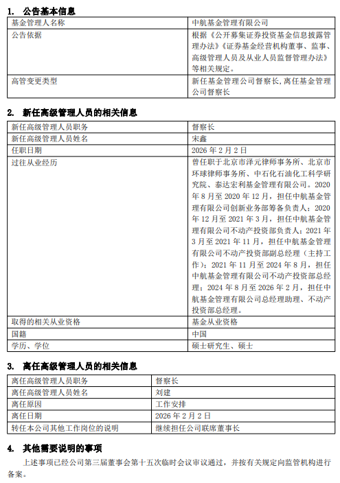 从不动产投资到合规掌舵：中航基金新任督察长宋鑫跨界晋升与治理深意
