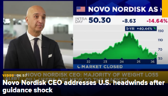 诺和诺德股价暴跌18%，CEO警告：触底前还会更糟