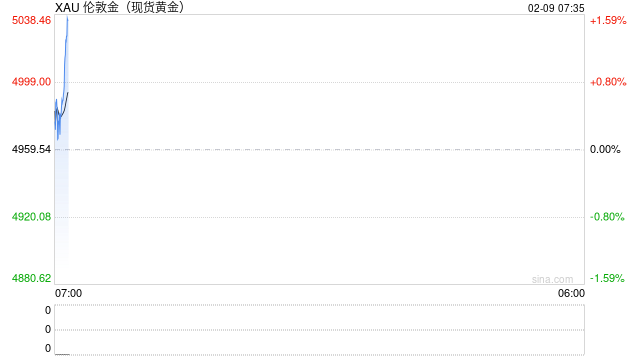 快讯：现货黄金站上5000美元/盎司