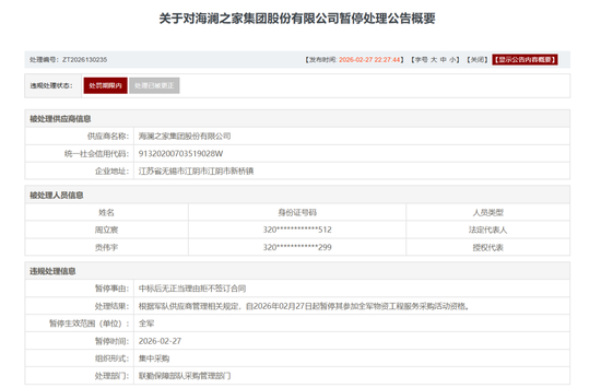 海澜之家，被暂停全军采购资格