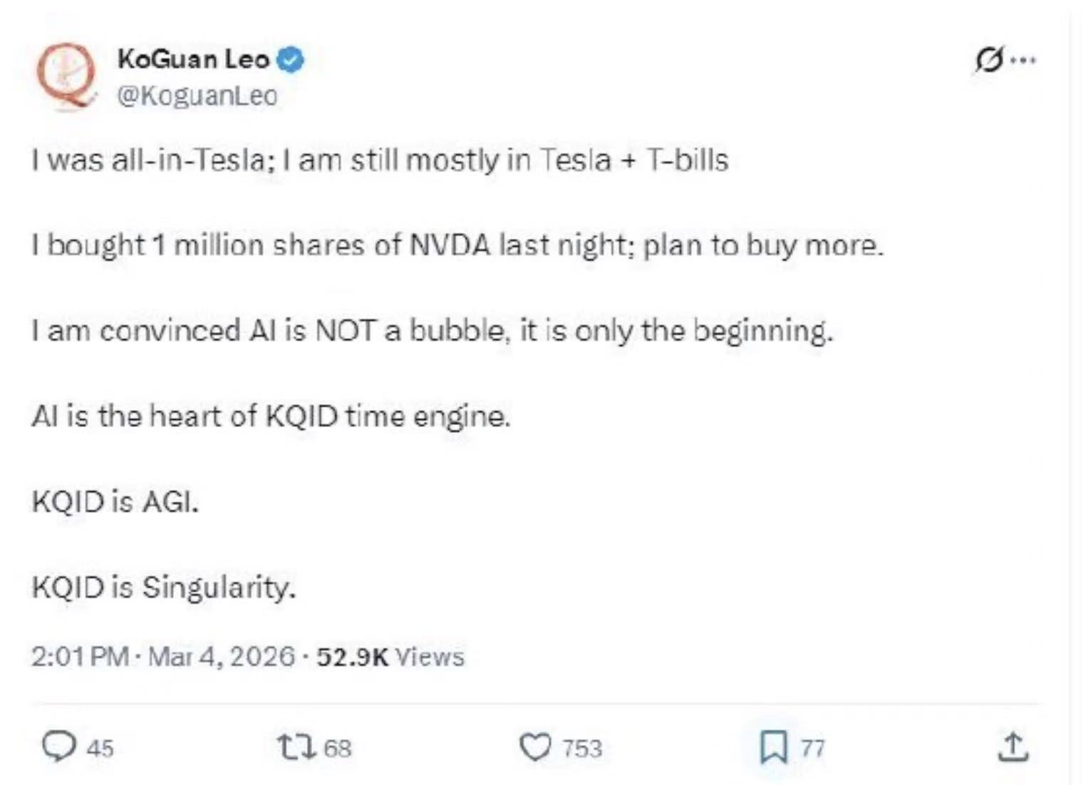 特斯拉“最牛散户”加仓英伟达，耗资约1.8亿美元买入100万股