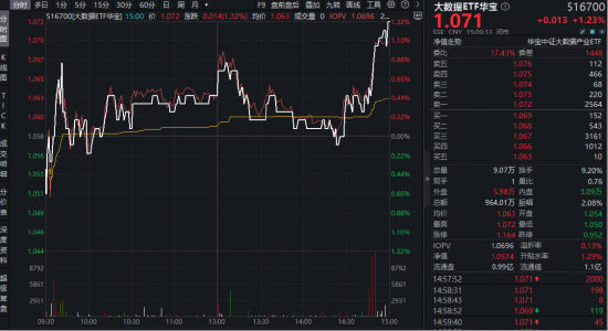 顶层政策定调！支持公共云发展！算力或迎“全链通胀”周期，华宝基金大数据ETF（516700）劲涨1.23%