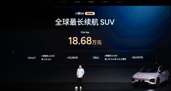 小鹏G6超级增程上市：实现综合续航1704km，18.68万元起售