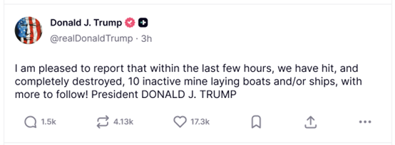 霍尔木兹危机升级！特朗普再度警告伊朗：若布雷，将遭空前打击