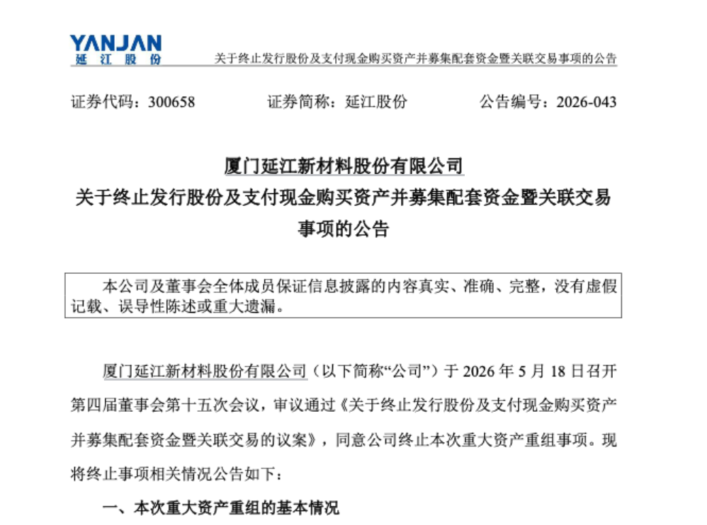 300658,重大资产重组终止