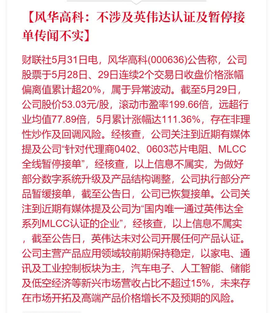 风华高科辟谣小作文:内唯一通过英伟达全系列MLCC认证的企业是子虚乌有!